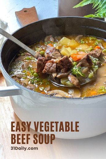 This Vegetable Beef Soup is a bowl of utter deliciousness with beef so tender it falls apart, a savory herbed broth, and root vegetables. It's hearty, easy to make with only a few minutes of prep needed, and so incredibly satisfying. Vegetable Beef Soup No Tomato, Beef Vegetable Soup Without Tomatoes, Vegetable Beef Soup With Stew Meat And Frozen Vegetables, Beef Vegetable Soup With Tomato Juice, Old Fashioned Vegetable Beef Soup, Veg Beef Soup, Beef Veggie Soup, Beef Vegetable Soup Recipe, Easy Vegetable Beef Soup