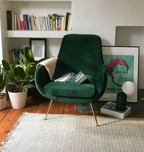 Moby Footstool, Pine Green Velvet | MADE.com Green Chair In Bedroom, Green Armchair Bedroom, Green Velvet Chair Living Room, Green Chair Bedroom, Green Accent Chair Living Room, Green Armchair Living Room, Velvet Green Chair, Green Sofa Chair, Green Chair Living Room