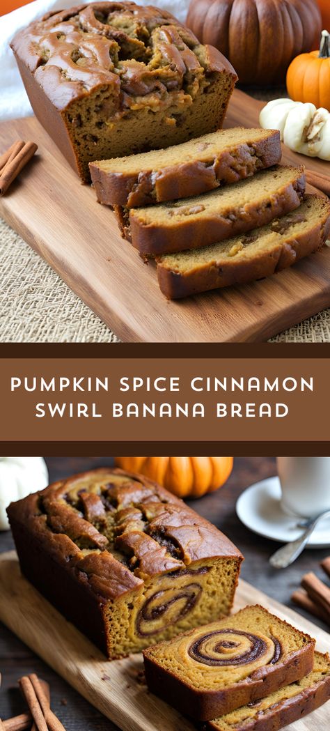 🍂 Indulge in the ultimate fall comfort food with this Pumpkin Spice Cinnamon Swirl Banana Bread recipe! 🍁🎃 Moist and flavorful, it combines the sweetness of ripe bananas with the warmth of pumpkin spice and cinnamon swirls. Perfect for cozy mornings or afternoon treats! 😋#myskinnyrecipes  #PumpkinSpice #BananaBread #FallBaking #ComfortFood 🍞🧡 Banana Bread With Pumpkin Spice, Fall Banana Recipes, Pumpkin Banana Recipes, Fall Banana Bread, Solstice Recipes, Pumpkin Spice Banana Bread, Blueberry Oatmeal Cookies, Lemon Blueberry Cookies, Cinnamon Swirl Banana Bread