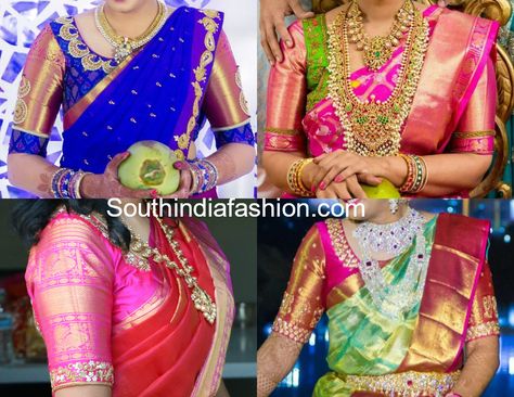 Big Zari Border Pattu Saree Blouse Designs Blouse Neck Patterns, Work Blouse Designs, Maggam Work Blouse, Pattu Saree Blouse Designs, Wedding Saree Blouse, Wedding Saree Blouse Designs, Blouse Back Neck Designs, New Blouse Designs, Wedding Blouse Designs