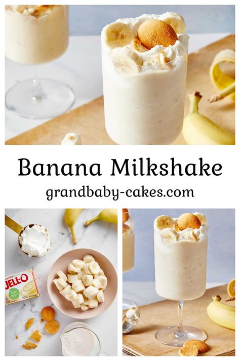 Banana Pudding Shake Recipe, Banana Pudding Shake, Pudding Milkshake, Banana Pudding Smoothie, Banana Pudding Milkshake, Banana Milkshake Recipe, Grandbaby Cakes, Alcoholic Punch Recipes, Creami Recipes