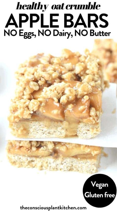 Healthy Apple Pie Bars with Salted Peanut Butter Caramel, Vegan, Refined sugar free, Easy gluten free apple oatmeal bars for breakfast or dessert Healthy Apple Bars Recipes, Apple Desserts Healthy, Vegan Squares, Antinflammatory Recipes, Wfpb Snacks, College Quilts, Blueberry Breakfast Bars, Autumn Meals, Apple Crumble Bars