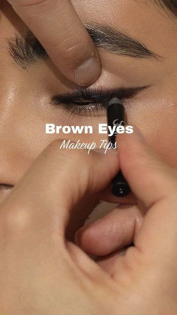 Vincent Ford on Instagram: "Try these makeup tips for brown eyes. Metallic tones, colors like mauve and green, dark brown eyeliner and wearing your natural lid as a shadow #browneyes #eyetutorial #makeup #makeuptips" Brown Metallic Eyeliner, Eye Makeup For Honey Brown Eyes, Brown Eyeliner For Brown Eyes, Brown Eyeliner On Brown Eyes, What Eyeshadow To Wear With Brown Eyes, Eyeliner For Dark Brown Eyes, Dark Green Eyeshadow For Brown Eyes, Plum Eyeliner Brown Eyes, Olive Green Makeup Look Brown Eyes