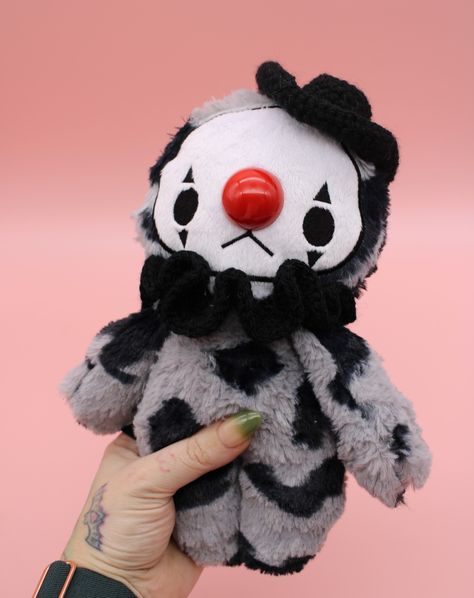 🖤WYATT🖤 Wyatt is the newest lil rodeo clown kid and is up for adoption now! I also have a bunch of this fabric so I will also be opening some preorder slots ✨ Color pattern will vary on the preorders and slots will be limited ❤ #clownplush #clowncore #plushies #plushmaker #plushartist #plushdesigner #plushie #plushcommunity #plush #rodeoclown Clown Plush Pattern, Clowncore Plushies, Clown Plushies, Circus Reference, Jester Plush, Circus Core, Stuffy Toys, Plush Ideas, Clown Plush