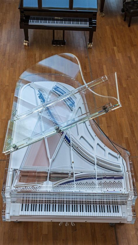 Clear Piano Aesthetic, Pretty Piano Aesthetic, Clear Instruments, Music Images Art, Transparent Violin, Aesthetic Instruments, Transparent Piano, Clear Piano, Glass Instruments