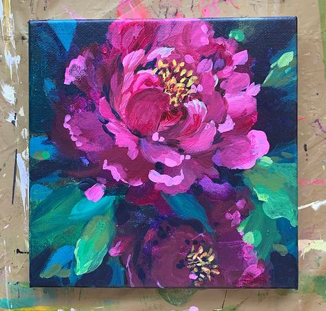 Jewel Tone Art, Acrylic Flower Painting, Peony Art, Flower Drawing Tutorials, Peony Painting, Acrylic Artwork, Flower Art Painting, Pillow Talk, Mini Canvas Art