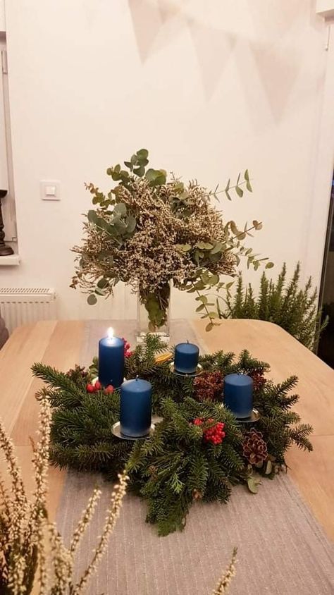 Christmas Advent Wreath Diy, Advent Wreath Diy, Christmas Advent Wreath, Advent Wreath, Wreath Diy, Blue Candles, Christmas Advent, Diy Wreath, Advent