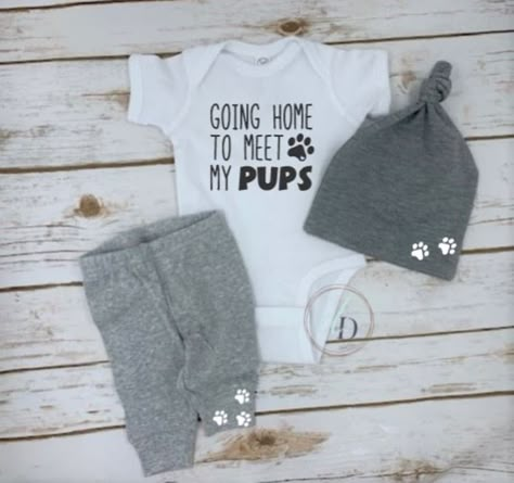 Going Home to Meet My Pups Bringing Home Baby Outfit Gender | Etsy Bringing Home Baby Outfit, Baby Outfit Boy, Baby Going Home Outfit, Cute Pregnancy Announcement, Going Home Outfit, Take Home Outfit, Baby Time, Coming Home Outfit