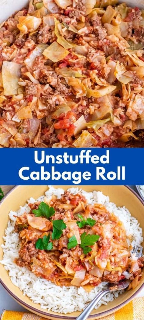 Enjoy all the flavors of traditional stuffed cabbage rolls without the fuss with our Unstuffed Cabbage Roll Recipe. This hearty and savory dish combines ground meat, rice, and cabbage in a delicious one-pot meal. Follow us for a variety of delicious recipes that will simplify your cooking while satisfying your taste buds! Cabbage Roll Recipe, Stuffed Cabbage Rolls Recipe, Billards Room, Paleo Pantry, Unstuffed Cabbage Rolls, Cabbage Roll Casserole, Unique Dishes, Stuffed Cabbage Rolls, Unstuffed Cabbage