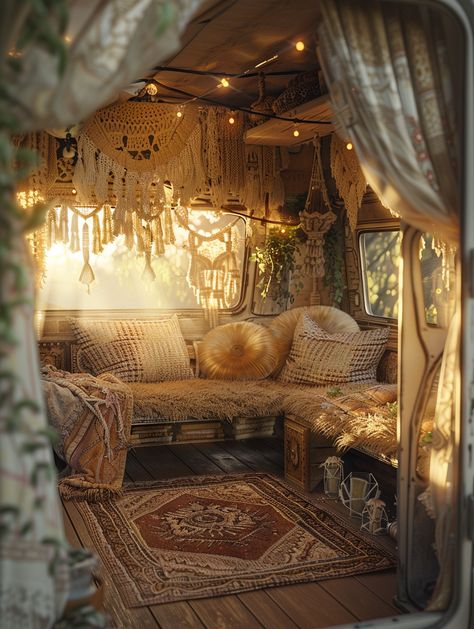 34 Boho Camper Van Interior Inspirations – TastyInteriors Campervan Boho Interior, Boho Caravan Interior, Van Living Interior, Boho Van Life, Boho Camper Interior, Boho Camper Van, Bohemian Caravan, Camping Interior, Small Travel Trailer Remodel