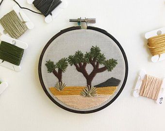 embroidery inspired by america's landscapes by oliveandthread National Park Embroidery, Tree Embroidery, Delicate Arch, Name Embroidery, Dark Walnut Stain, Thread Painting, Joshua Tree National Park, Arches National Park, Hand Embroidery Art