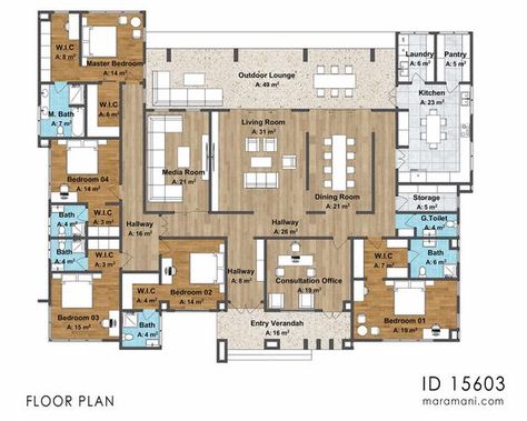 A Luxurious 5 Bedroom House Plan - ID 15603 Sims Layout, Luxury House Floor Plans, Pool Drawing, Bar And Lounge, Eco Village, Home Pool, Outdoor Sitting, 5 Bedroom House Plans, Plan Architecture