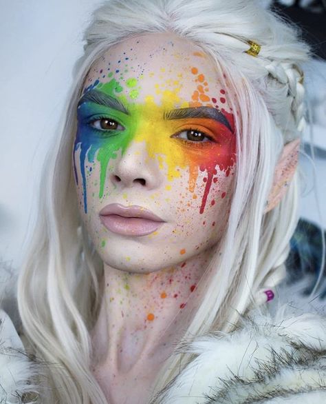 Fantasy Make-up, Halloween Make-up Looks, Drag Make-up, Makeup 2018, Pride Makeup, Face Art Makeup, Rainbow Paint, Rainbow Makeup, Creative Eye Makeup