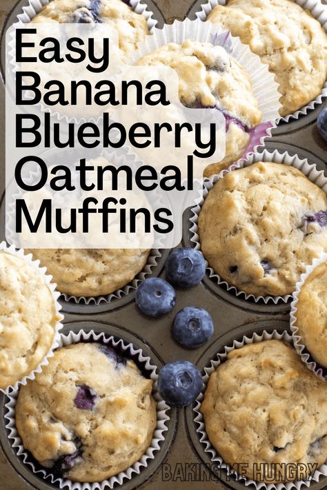 Blueberry Oatmeal Muffins Easy, Blueberry Banana Oat Muffins, Healthy Blueberry Banana Muffins, Blueberry Banana Oatmeal Muffins, Healthy Banana Blueberry Muffins, Blueberry Muffins For Baby, Blw Foods, Muffins Easy Recipe, Frozen Blueberry Muffins