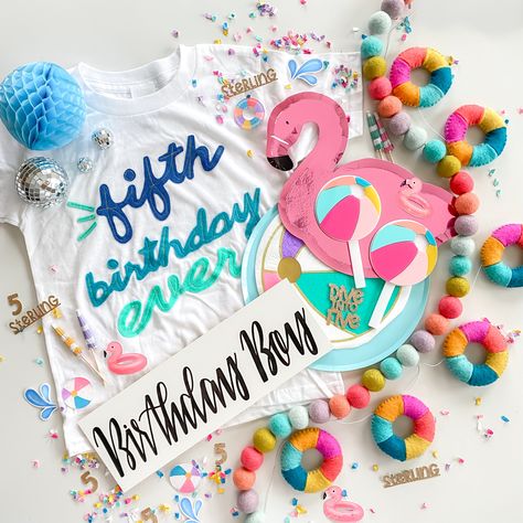 Dive Into Five Birthday Decorations, Dive Into Five Birthday, Themed Pool Party, Beach Ball Cake, Colorful Backdrop, 5th Birthday Party, Beach Balls, Party Inspo, Beach Ball