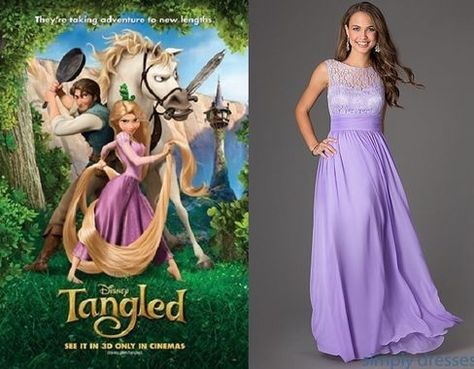 Dresses Inspired By Disney Princesses, Rapunzel Inspired Dress, Disney Bridesmaids, Disney Prom, Tangled Wedding, Birthday Outfit For Teens, Navy Long Dress, Teen Prom, Rapunzel Birthday