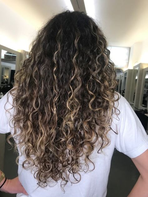 Natural Wavy Hair With Highlights, Naturally Curly Hair With Highlights, Highlight In Curly Hair, Balayage Hair On Curly Hair, Perm With Highlights, Black Hair With Blonde Highlights Curly, Highlight On Curly Hair, Babylights Curly Hair, Curly Hair Highlights Black Hair