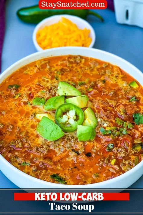 Taco Keto, Healthy Taco Soup, Keto Taco Soup, Low Carb Taco Soup, Taco Soup Recipe Easy, Low Carb Taco, Keto Soups, Soup With Ground Beef, Low Carb Tacos