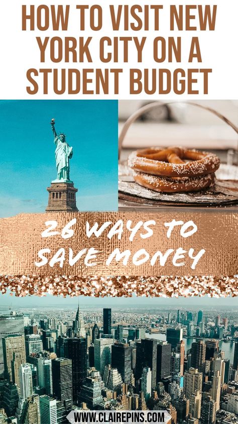 A view of the Statue of Liberty, pretzels and the New York City skyline to illustrate budget travel to NYC. Trip To New York City, Tips For Saving Money, Student Budget, Trip To New York, Visit New York City, Family Vacay, Student Travel, Plan A Trip, Go To New York