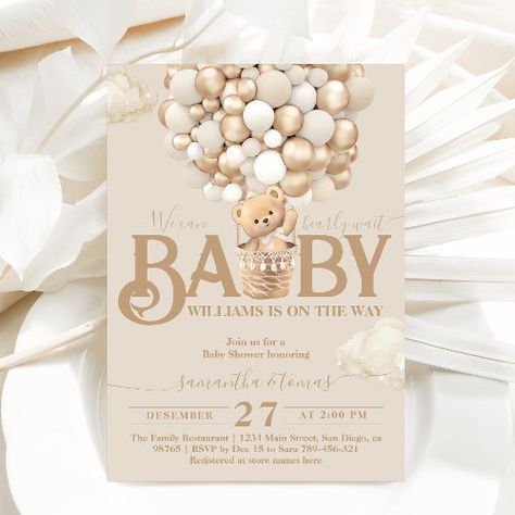 Bear Balloons Bearly Wait Baby Shower for $2.98 - Baby Shower Gender We Can Barely Wait Baby Shower Invitations, Bear Theme Invitation, We Can Bearly Wait Invitations, Bearly Wait Baby Shower Ideas, Teddy Bear Balloon, Teddy Bear Baby Shower Invitations, Baby Shower Boho, Baby Shower Invites Neutral