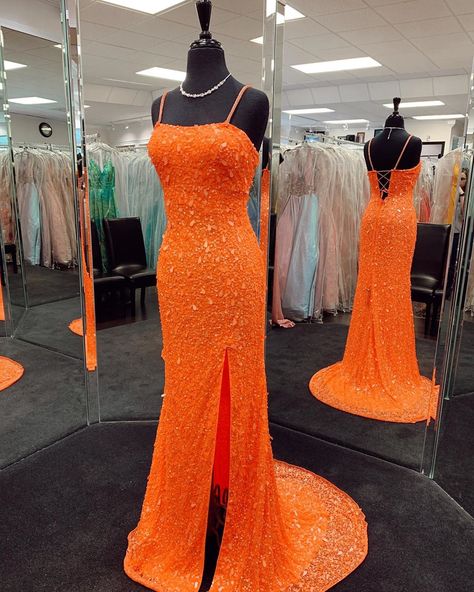 Orange Long Dresses, Orange Prom Dress, Neon Prom Dresses, Orange Prom Dresses, Sparkle Prom Dress, Split Prom Dresses, Sparkly Prom Dress, Elegant Prom Dresses, Cute Prom Dresses