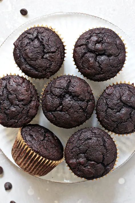 Chocolate Muffins Moist, Dairy Free Alfredo Sauce, Healthy Chocolate Muffins, Triple Chocolate Muffins, Dairy Free Muffins, Double Chocolate Chip Muffins, Chocolate Muffin Recipe, Double Chocolate Muffins, Dairy Free Chocolate Chips