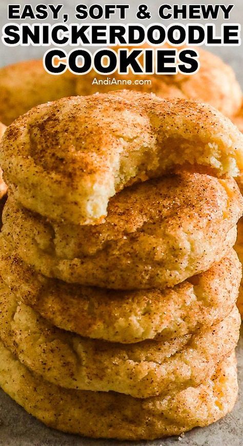 We love these easy soft and chewy snickerdoodle cookies. They're a white soft dough on the inside with a slightly crunchy cinnamon sugar outside. The perfect cookie to share at a cookie exchange during christmas or the holidays, or any other time of the year. Chewy Christmas Snickerdoodles, Soft And Chewy Snickerdoodle Cookies Recipe, Soft And Thick Snickerdoodles, Gooey Snickerdoodle Cookies, Snickerdoodle Cookies Sallys Baking, Best Ever Snickerdoodle Cookies, Best Snickerdoodles Ever, The Best Snickerdoodles Recipe Ever, Levain Snickerdoodle Cookies