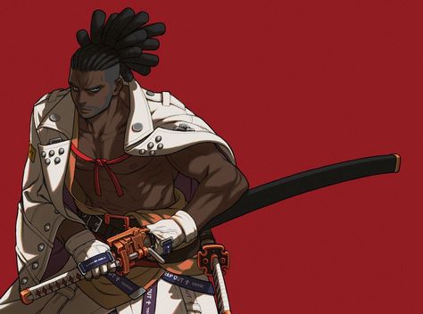 Wavy Art, Guilty Gear Strive, Gear Art, Black Cartoon Characters, Guilty Gear, Samurai Art, Black Characters, Black Artwork, Black Anime Characters