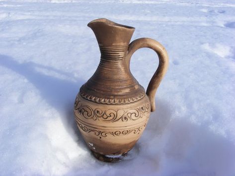 Ceramic bottle Wine pitcher Water-bottle Milk jar Pottery jug Stoneware bottle French flagon Boho dé Wine Pitcher, Jar Pottery, Vikings Beer, Milk Jar, Wine Jug, Glaze Ideas, Water Carafe, Handmade Pot, Pottery Jug