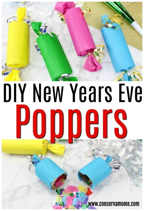 The new year is almost here! Check out this fun DIY New Years Eve Poppers that will be the perfect way to ring in the new year! Diy New Years Eve Decorations, Realistic Paper Flowers, News Years Crafts For Kids, New Year's Eve Crafts, New Year's Eve Countdown, Kids New Years Eve, New Year's Eve Activities, New Year Diy, Eve Game