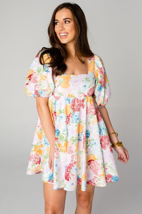 Floral Baby Doll Dress, Floral Puff Sleeve Mini Dress, Summer Mini Dress With Puff Sleeves And Floral Print, Baby Doll Outfits, Floral Print Puff Sleeve Mini Dress, Cotton Puff Sleeve Mini Dress With Floral Print, Spring Events, Womens Boho Dresses, Floral Babydoll Dress