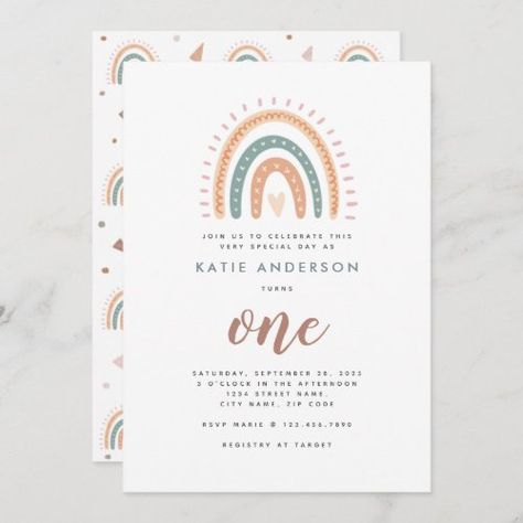 $2.92 | Boho Rainbow Pastel First Birthday Invitation #first birthday, boho, fiesta, rainbow, chic, banderitas, elegant, modern, girly, birthday Pastel First Birthday, Fiesta First Birthday, Rainbow Themed Birthday Party, Birthday Boho, 1st Birthday Girl Decorations, Boho Birthday Party, Girly Birthday, Rainbow Birthday Invitations, One Year Birthday