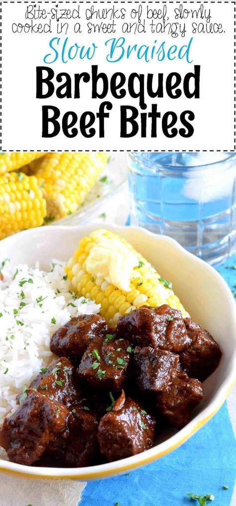 Bbq Beef Bites, Beef Bites, Beef Stew Meat Recipes, Pork Bites, Stew Meat Recipes, Crockpot Recipes Beef, Bbq Beef, Lord Byron, Stew Meat