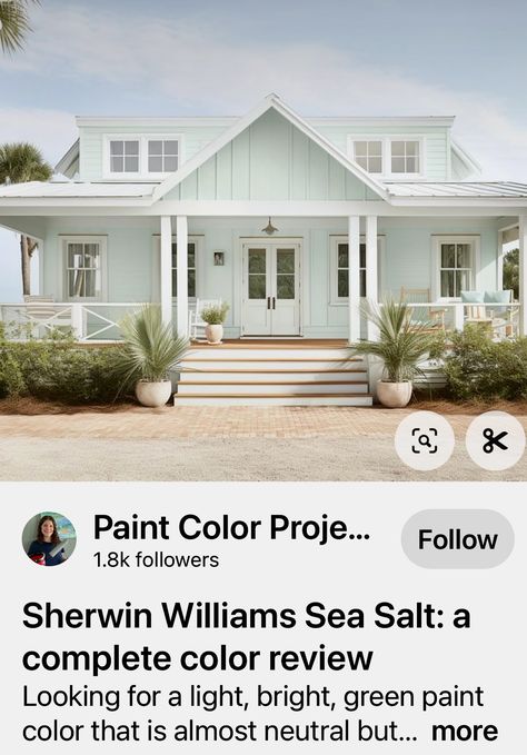 Mint Green House Exterior, Turquoise House Exterior, Beach House Exterior Colors, Turquoise House, Green House Exterior, White Beach House, Sea Salt Sherwin Williams, White Exterior Houses, Beach House Exterior