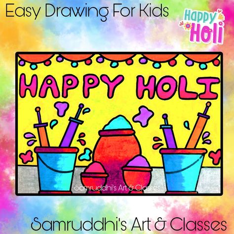 Holi Drawing For Kids, Happy Holi Drawing, Holi Drawing, Bed For Girls Room, Easy Drawings For Kids, Drawings For Kids, Happy Holi, Drawing For Kids, Girl's Room