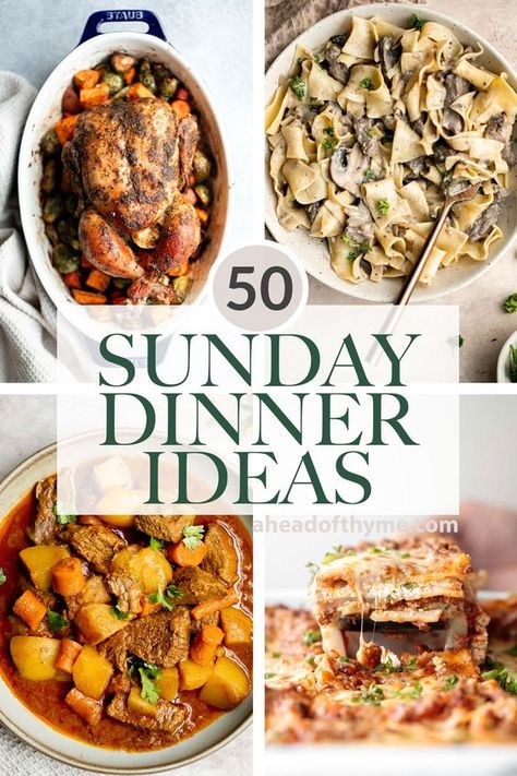 Sunday Family Dinner Recipes, Southern Meals Sunday Dinners, Sunday Food Ideas, Beef Main Dishes, Seafood Side Dishes, Sunday Supper Ideas, Sunday Family Dinner Ideas, Sabbath Meals, Dinner Hosting Ideas