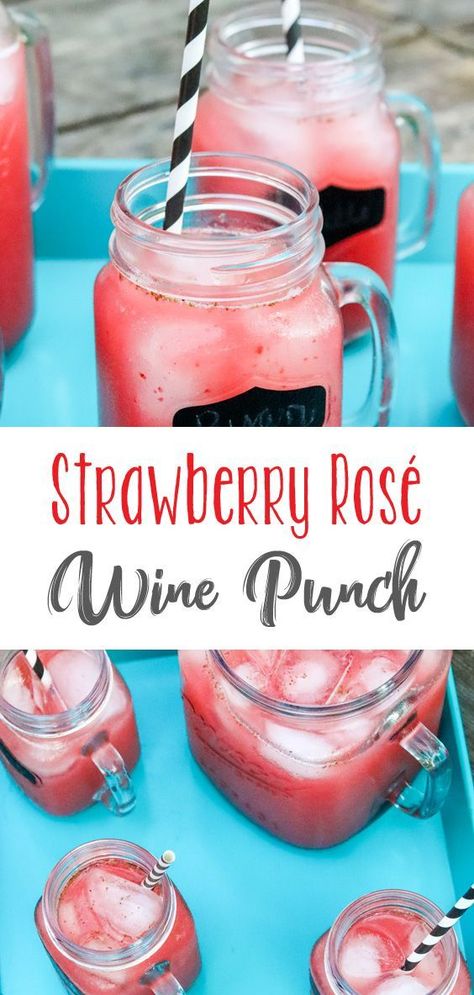 Rose Wine Recipes, Wine Punch Recipes, Homemade Wine Recipes, Wine Punch, Summer Get Together, Wine Knowledge, Rosé Wine, Strawberry Roses, Strawberry Wine