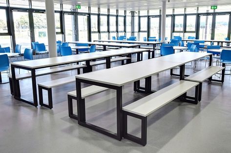 Cafe Bench, Canteen Design, College Furniture, Education Design Interior, Outdoor Restaurant Patio, Cafeteria Design, Cafeteria Table, School Tables, Cafe Seating