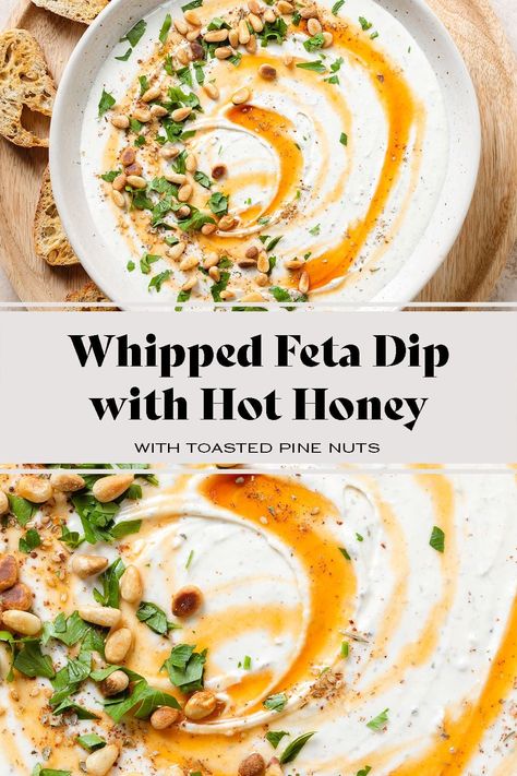 Whipped Feta And Honey Dip, Whipped Feta With Spicy Honey, Dip For Appetizers, Whipped Feta Hot Honey Crostini, Wiped Feta Dip, Whipped Pumpkin Feta Dip, Whipped Feta With Hot Honey, Bougie Snacks, Feta Cheese Dip