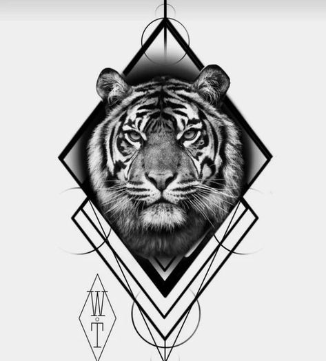 Geometric Tiger Tattoo Design, Geometric Tiger Tattoo, Calf Tattoo Ideas, Arrow Compass Tattoo, Bird Pencil Drawing, Tato Maori, Watercolor Tattoo Ideas, Geometric Tiger, Charcoal Artists