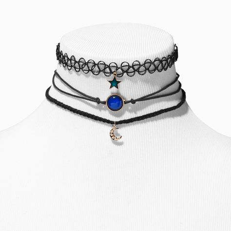 Cute Black Accessories, Ravenclaw Jewelry, Celestial Accessories, Choker Ideas, Woven Choker, Cute Choker Necklaces, Tattoo Choker Necklace, Moon Choker Necklace, Choker Necklace Black