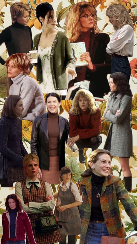 Nora Ephron Movie Aesthetic, Late 90s Fall Fashion, Fall Outfits Witchcore, Fall Outfit Moodboard 2023, Vintage Fall Outfits Aesthetic, Nora Ephron Fashion, Fall Romcom Outfits, Eat Pray Love Outfits, 80s Outfits Movies