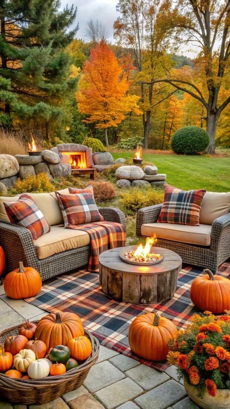 Pumpkin Patch Decorating Ideas Indoor, Fall Outdoor Space, Pumpkin Cottage, Backyard Oasis Ideas, Fall Thanksgiving Decor, Diy Fire Pit, Fall Outdoor Decor, Autumn Scenes, Fall Decorations Porch