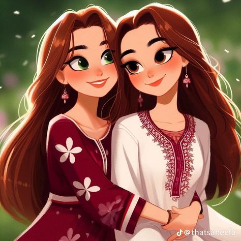 Sisters Cartoon Aesthetic, Sister Drawings Aesthetic, 2 Sisters Cartoon Images, Besties Illustration Art, Best Friends Photos Cartoon, Sisters Cartoon Images, Sister Goals Pictures, Bestie Illustration, Two Besties Drawing