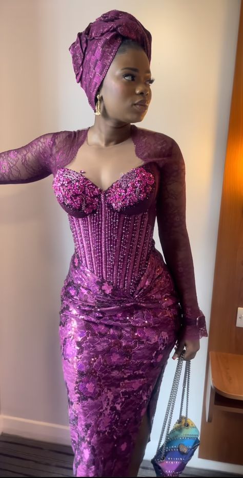 Nigerian Traditional Dresses, Asoebi Style, Aso Ebi Lace Styles, Nigerian Dress, Pretty In Purple, Photo Area, Nigerian Lace Styles Dress, Nigerian Lace Styles, African Lace Styles