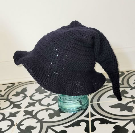 Witch's Hat Crochet Pattern, Crochet Creepy Hat, Easy Crochet Witch Hat, Witchy Hat Crochet Pattern, Crochet Witches Hat Pattern, How To Crochet A Witch Hat, Crocheted Witch Hat, Pointed Crochet Hat, Crochet Pointed Hat Pattern Free