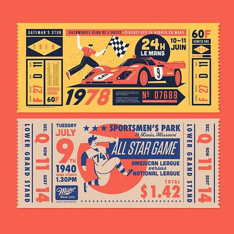 Vintage Sport Ticket | Veerle's Blog 4.0 Sports Ticket Design, Postage Stamp Design, Vintage Ticket, Weekly Inspiration, Ticket Design, Sport Poster Design, Vintage Sport, Sports Graphic Design, Best Graphics