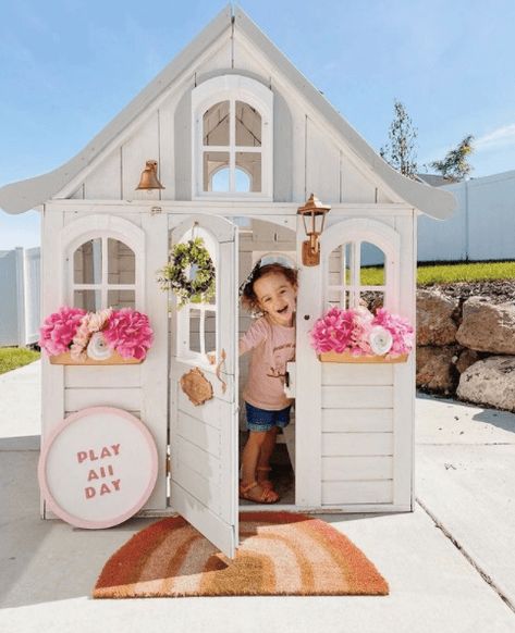 Forestview Ii Playhouse, Kidkraft Playhouse Makeover, Pink Playhouse, Plastic Playhouse, Kids Playroom Ideas, Toddler Playhouse, Wood Playhouse, Girly Nursery, Girls Playhouse