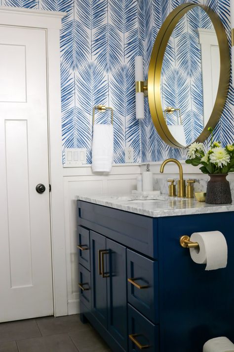 Small Guest Bathroom Refresh — Katrina Blair | Interior Design | Small Home Style | Modern LivingKatrina Blair Large Gold Mirror, Pool Bath, Design Boards, Blogger Design, Bathroom Reno, Girls Bathroom, Main Bathroom, Pretty Decor, Kids Bath