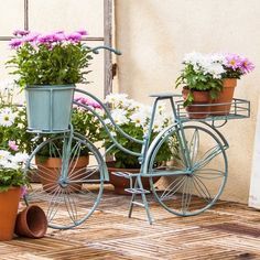 Outdoor Container Ideas, Garden Diy Decoration Ideas, Bicycle Planter, Sunflower Basket, Bike Planter, 3 Baskets, Bike Decor, Wheelbarrow Planter, Staff Lounge